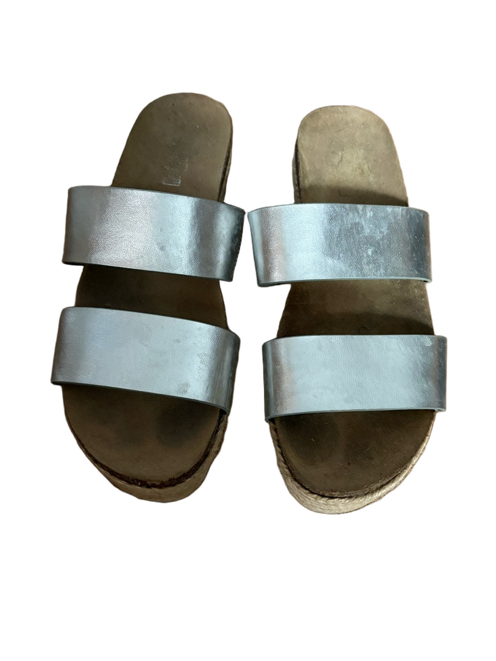 Metallic Silver Double-Strap Women’s Slide Sandals